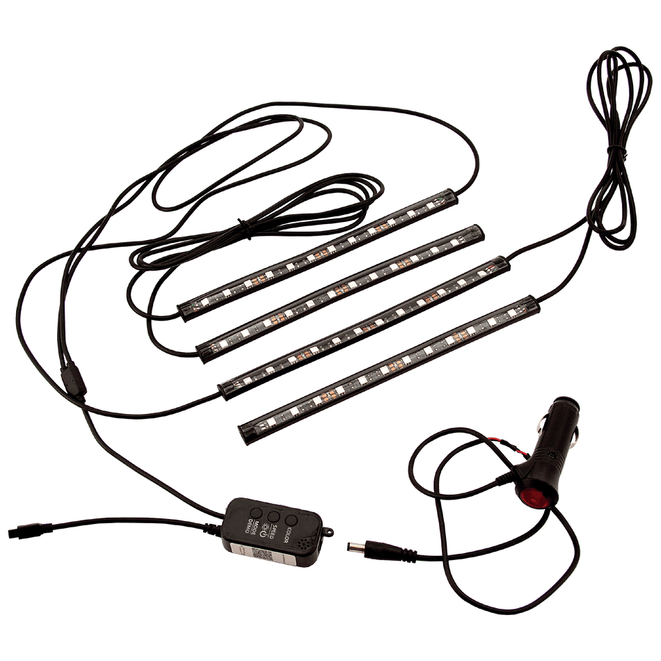 4 Piece RGB Multi-Colored LED Strips for Interior Footwell Underseat Lighting