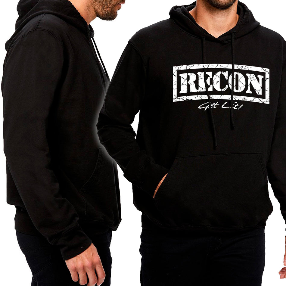RECON Ranger Style Logo Black Hoodie w/ White Logo