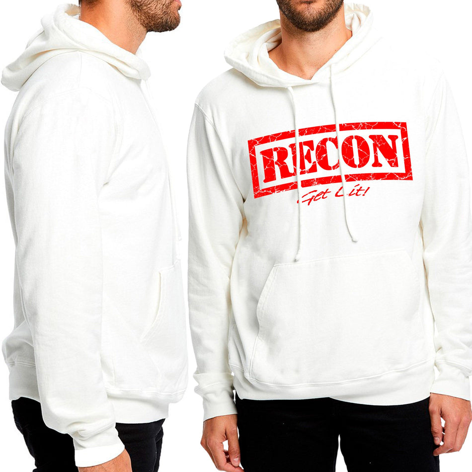 RECON Ranger Style Logo White Hoodie w/ Red Logo