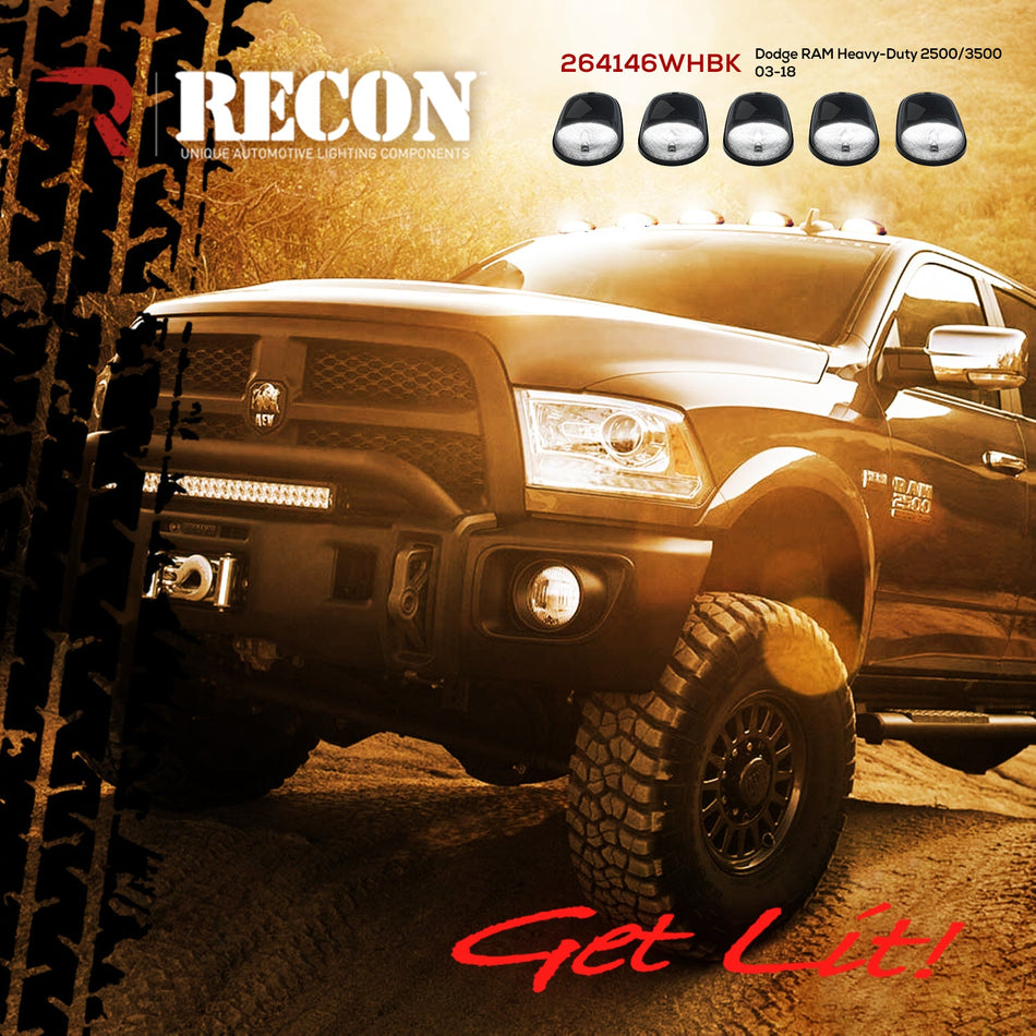 Dodge RAM Heavy-Duty 2500/3500 03-18 5 Piece Cab Roof Lights Led Smoked Lens in White