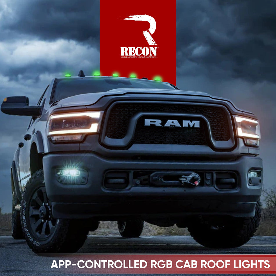 Dodge RAM HD 2500/3500 19-24 5-Piece Set Smoked Cab Roof Light Lens with RGB (Multi-Colored) High-Power LED's (Attn: This cab light kit replaces OEM factory installed cab roof lights)