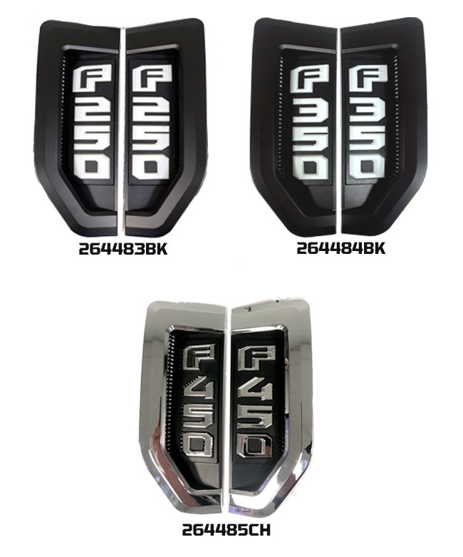 Ford F250 17-19 Illuminated Emblems Black Chrome in Amber, Red, White &amp; Blue